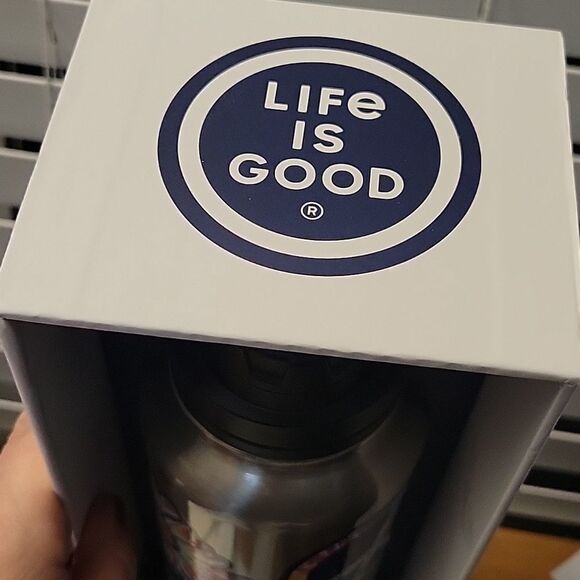 NEW LIFE IS GOOD STICKER TIEDYE PEACE STAINLESS STEEL WATER BOTTLE 40 OZ NWT - Picture 3 of 9